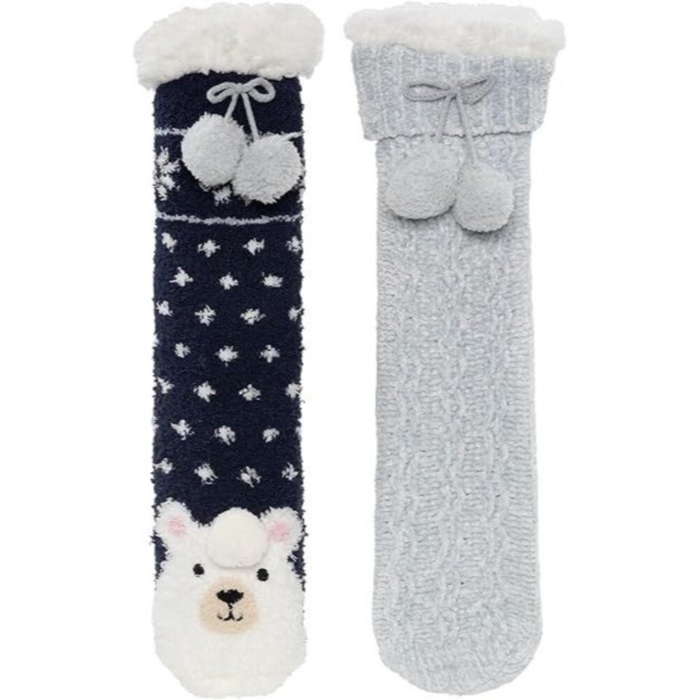 NWT CUDDL DUDS Sherpa Lined Critter Socks Size 4-10 2 Pk - Polar Bear